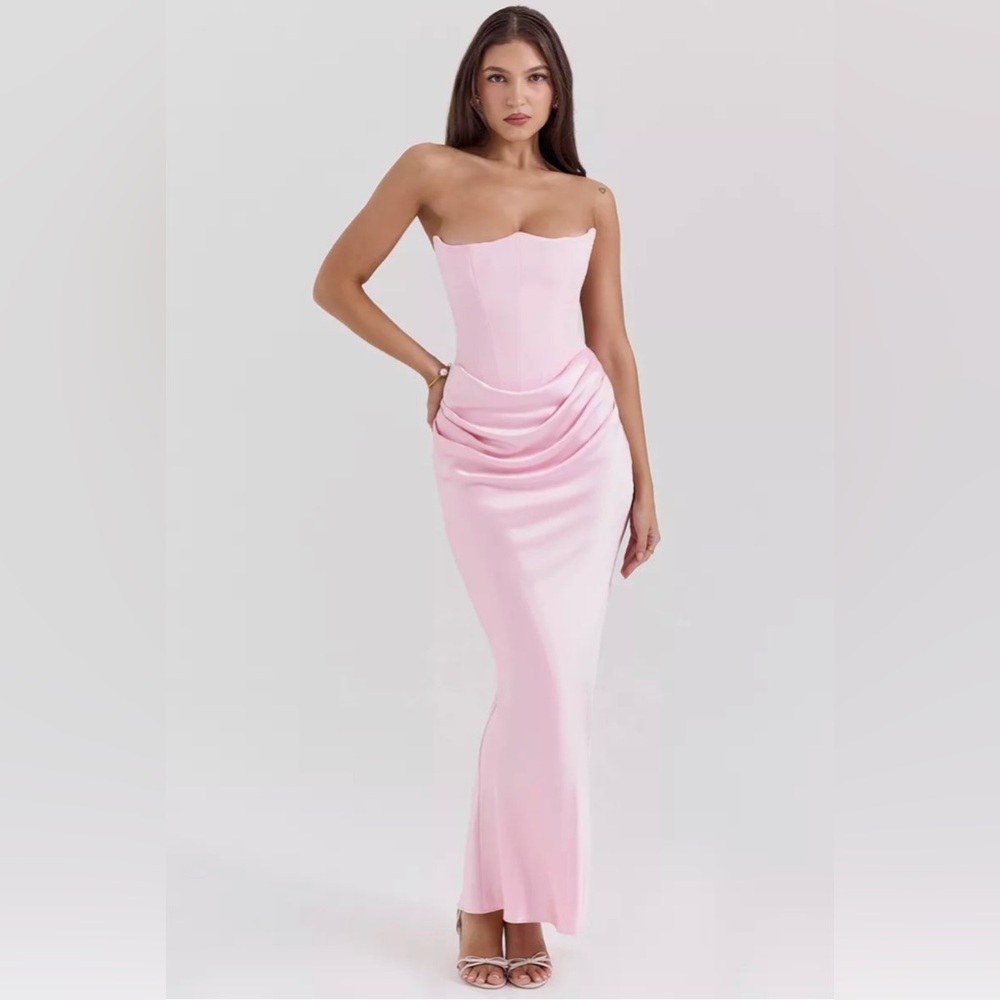 House of CB ‘Persephone’ Strapless Corset Maxi Gown Baby Pink